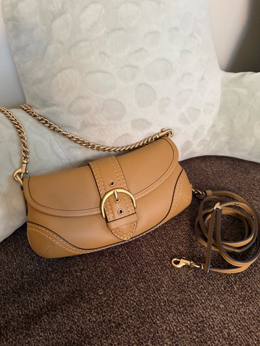Coach Buckle Crossbody in Camel Tan with Gold Hardware